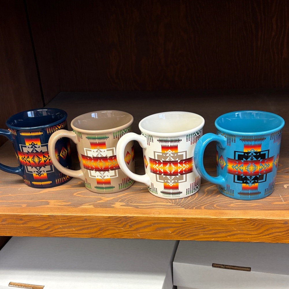 Pendleton Southwestern Pattern Ceramic Coffee Mug - Blue, White, Tan, Navy
